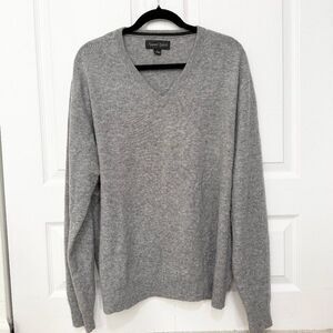 Men Kenneth Roberts V Neck Sweater 100% Cashmere in Sliver Gray Size Extra Large